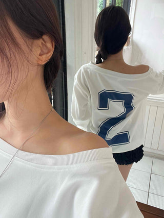 Casual Numbering Off-Shoulder Sweatshirt