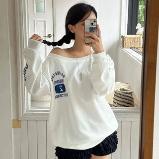 Casual Numbering Off-Shoulder Sweatshirt