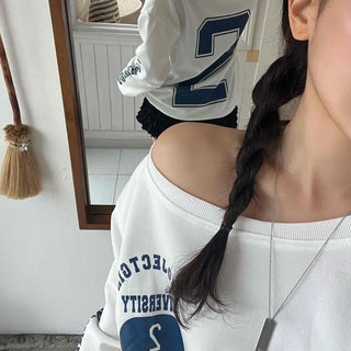 Casual Numbering Off-Shoulder Sweatshirt