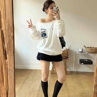 Casual Numbering Off-Shoulder Sweatshirt