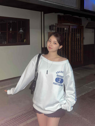 Casual Numbering Off-Shoulder Sweatshirt