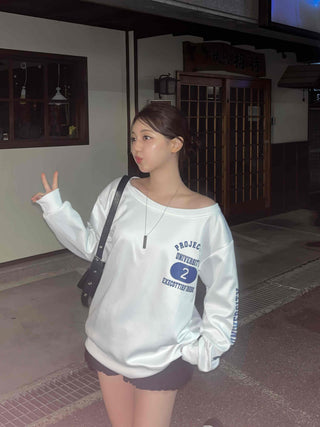 Casual Numbering Off-Shoulder Sweatshirt