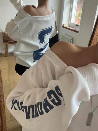 Casual Numbering Off-Shoulder Sweatshirt