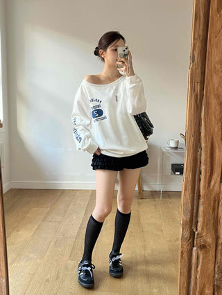Casual Numbering Off-Shoulder Sweatshirt