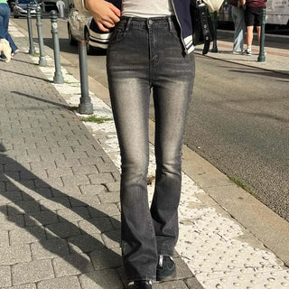 Washed Slim Fit Semi-Bootcut Denim Long Pants