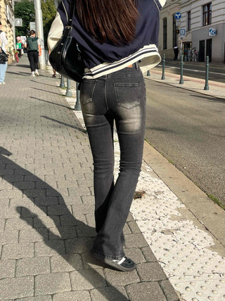 Washed Slim Fit Semi-Bootcut Denim Long Pants