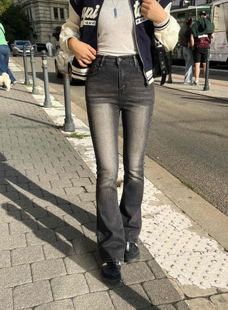 Washed Slim Fit Semi-Bootcut Denim Long Pants