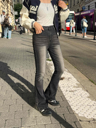 Washed Slim Fit Semi-Bootcut Denim Long Pants