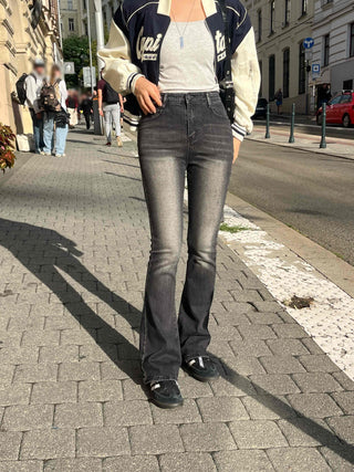 Washed Slim Fit Semi-Bootcut Denim Long Pants