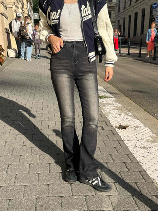 Washed Slim Fit Semi-Bootcut Denim Long Pants