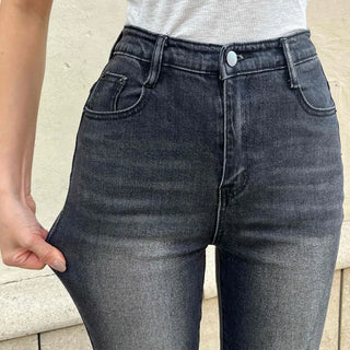 Washed Slim Fit Semi-Bootcut Denim Long Pants