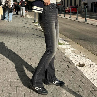 Washed Slim Fit Semi-Bootcut Denim Long Pants