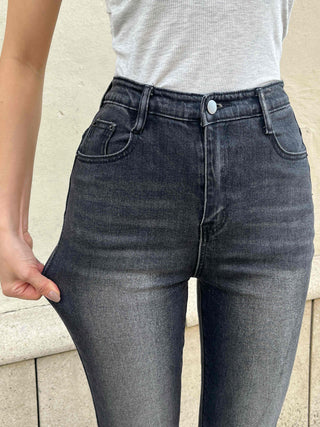 Washed Slim Fit Semi-Bootcut Denim Long Pants