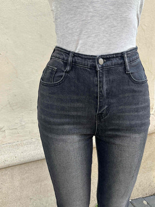 Washed Slim Fit Semi-Bootcut Denim Long Pants