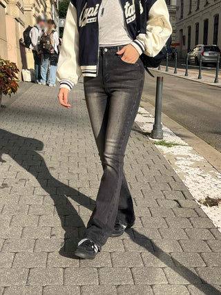 Washed Slim Fit Semi-Bootcut Denim Long Pants