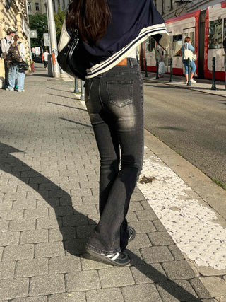Washed Slim Fit Semi-Bootcut Denim Long Pants