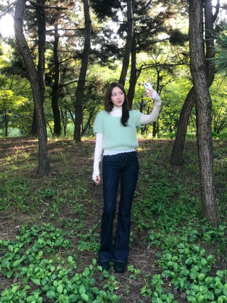 Pine Needle Feather Fur Short Sleeve Knit