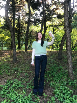 Pine Needle Feather Fur Short Sleeve Knit