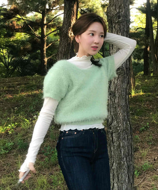 Pine Needle Feather Fur Short Sleeve Knit