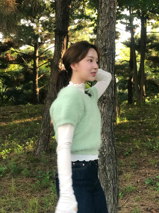 Pine Needle Feather Fur Short Sleeve Knit