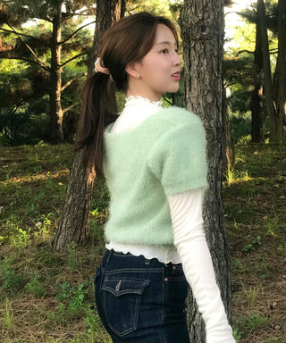 Pine Needle Feather Fur Short Sleeve Knit