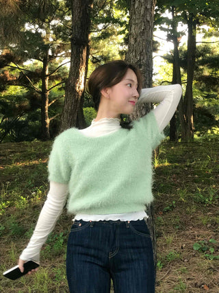 Pine Needle Feather Fur Short Sleeve Knit