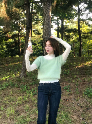 Pine Needle Feather Fur Short Sleeve Knit