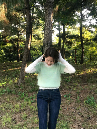 Pine Needle Feather Fur Short Sleeve Knit