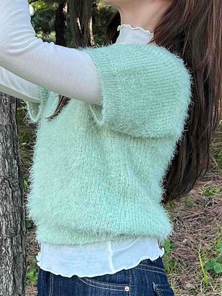 Pine Needle Feather Fur Short Sleeve Knit