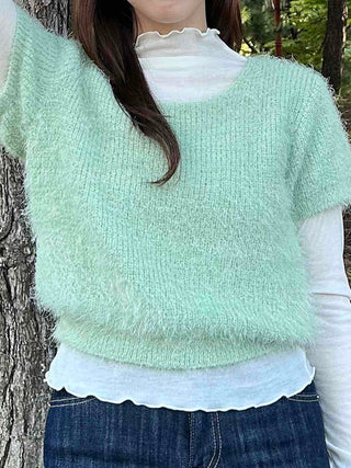 Pine Needle Feather Fur Short Sleeve Knit