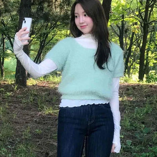 Pine Needle Feather Fur Short Sleeve Knit