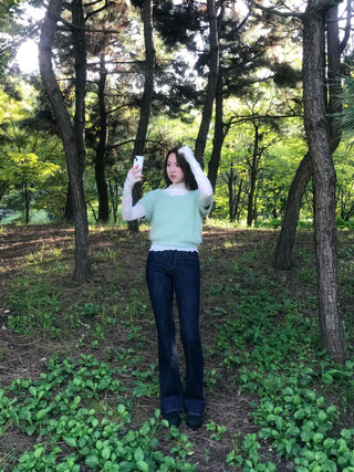 Pine Needle Feather Fur Short Sleeve Knit