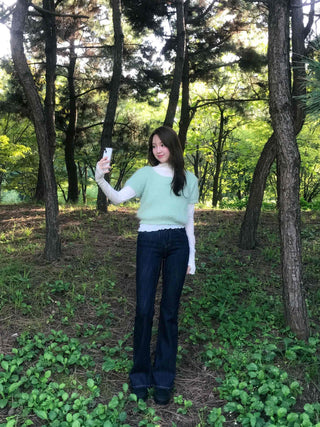 Pine Needle Feather Fur Short Sleeve Knit