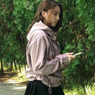 New Basic Side Drawstring Plain Hoodie