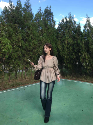 Sweet Mood Shirred Pleated Blouse
