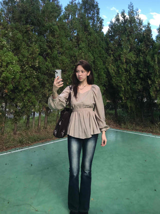 Sweet Mood Shirred Pleated Blouse