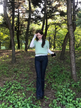 Dark Blue Formal Autumn Denim Long Pants