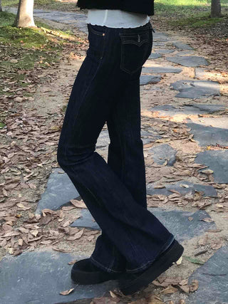 Dark Blue Formal Autumn Denim Long Pants