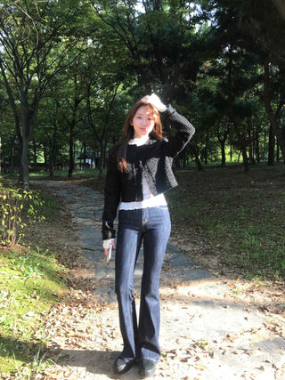 Dark Blue Formal Autumn Denim Long Pants