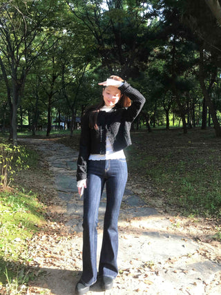 Dark Blue Formal Autumn Denim Long Pants