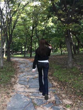 Dark Blue Formal Autumn Denim Long Pants