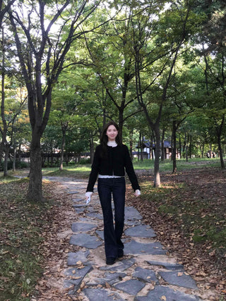 Dark Blue Formal Autumn Denim Long Pants