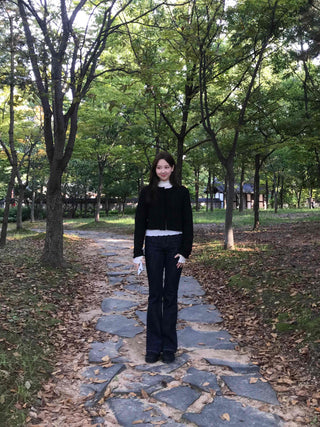 Dark Blue Formal Autumn Denim Long Pants