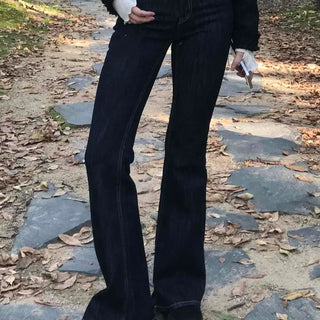 Dark Blue Formal Autumn Denim Long Pants