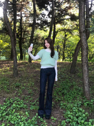 Dark Blue Formal Autumn Denim Long Pants