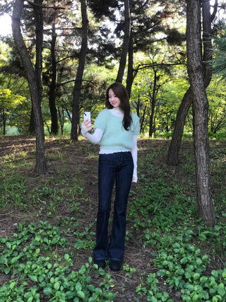 Dark Blue Formal Autumn Denim Long Pants