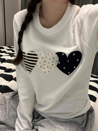 Hip Autumn Cotton Striped Heart Long Sleeve T-shirt