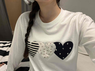 Hip Autumn Cotton Striped Heart Long Sleeve T-shirt