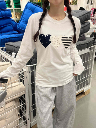 Hip Autumn Cotton Striped Heart Long Sleeve T-shirt