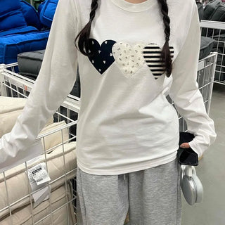 Hip Autumn Cotton Striped Heart Long Sleeve T-shirt